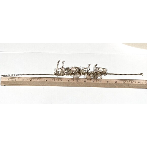 Antiqued Loaded Charm Necklace Gold Tone Box Chain Flower Dangle Leaves Collar - Picture 6 of 8